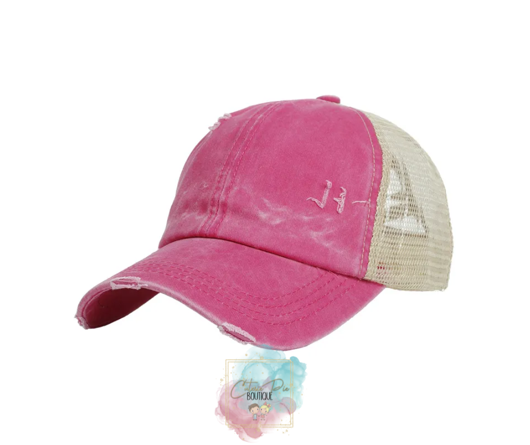 DISTRESSED CAP / Up-do Hat / Ponytail Cap