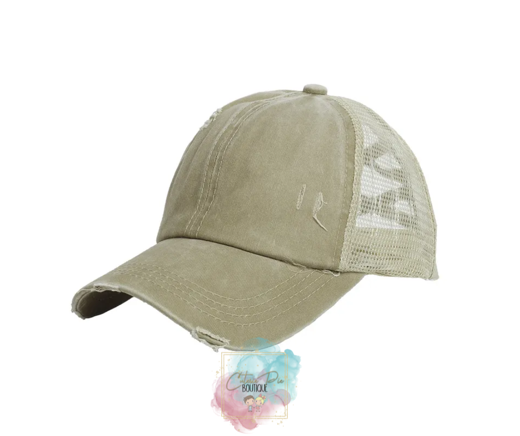 DISTRESSED CAP / Up-do Hat / Ponytail Cap