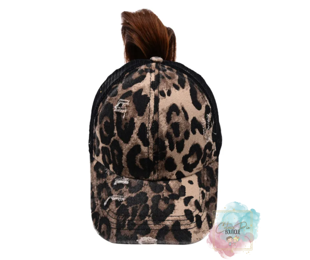 DISTRESSED CAP / Up-do Hat / Ponytail Cap