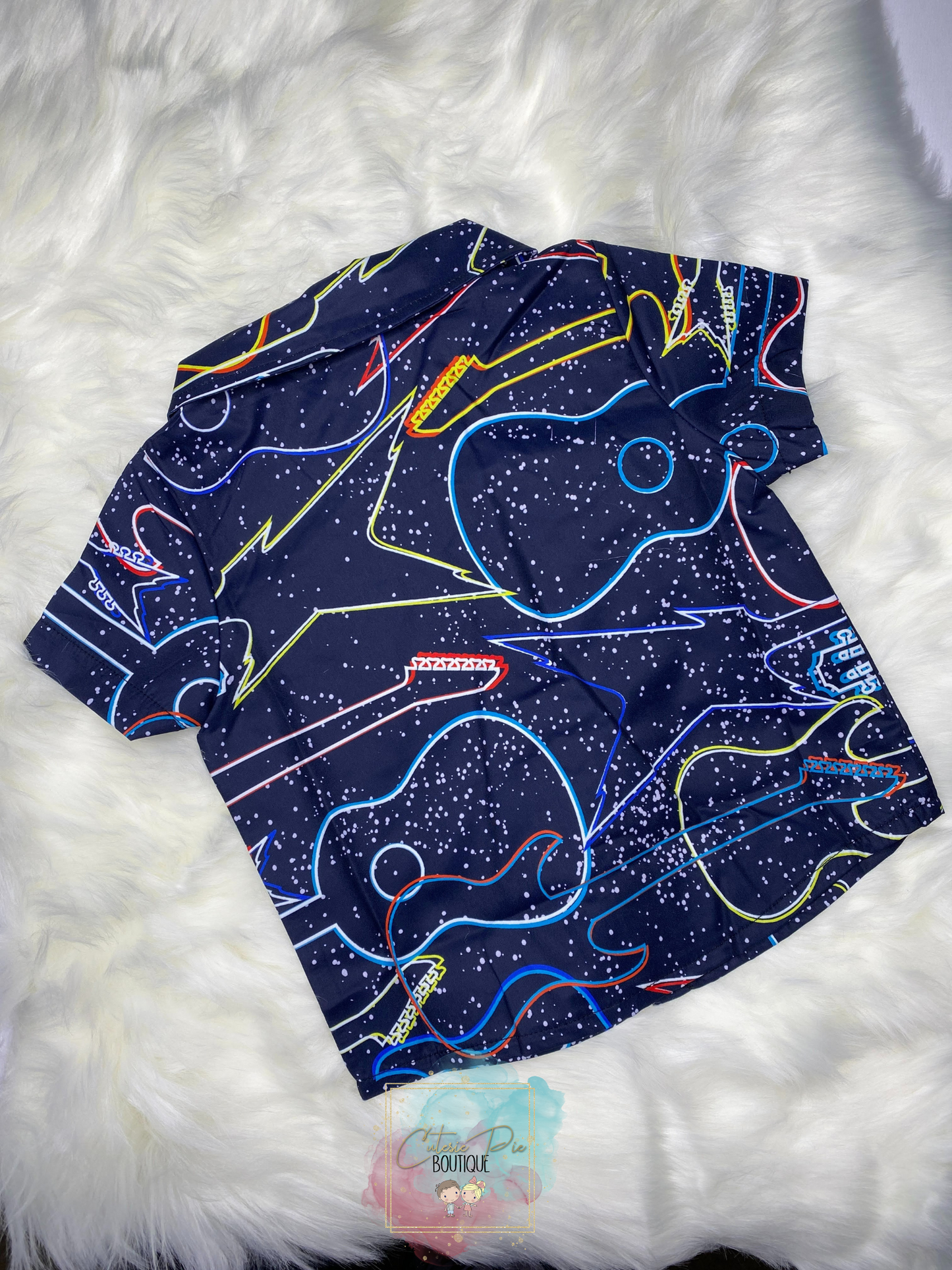 Boys Neon Guitar Button Up Shirt