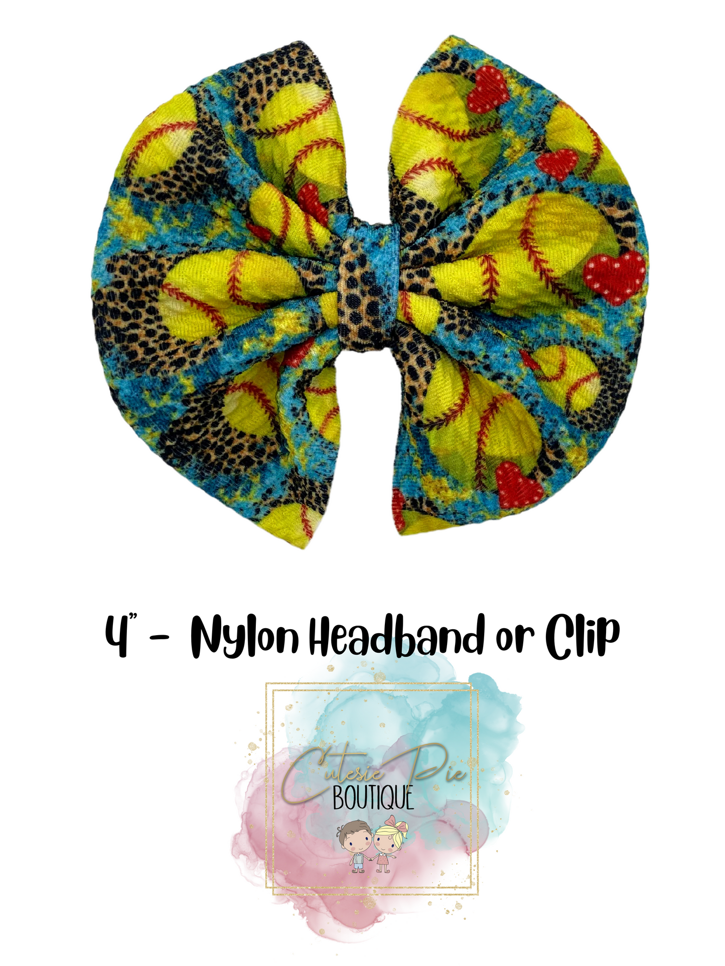 4" Cutesie Fabric Hair Bow - SOFTBALL LOVE
