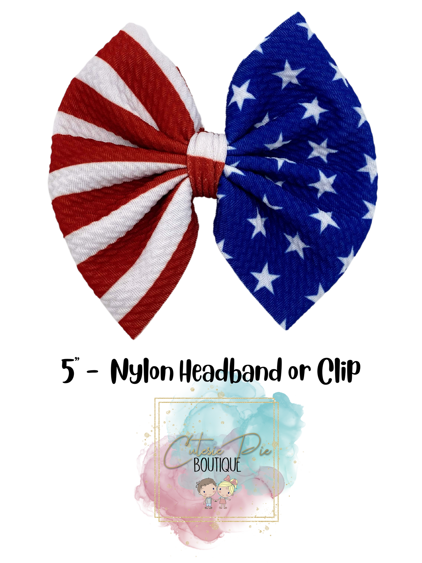 5" Cutesie Fabric Hair Bow - AMERICAN FLAG