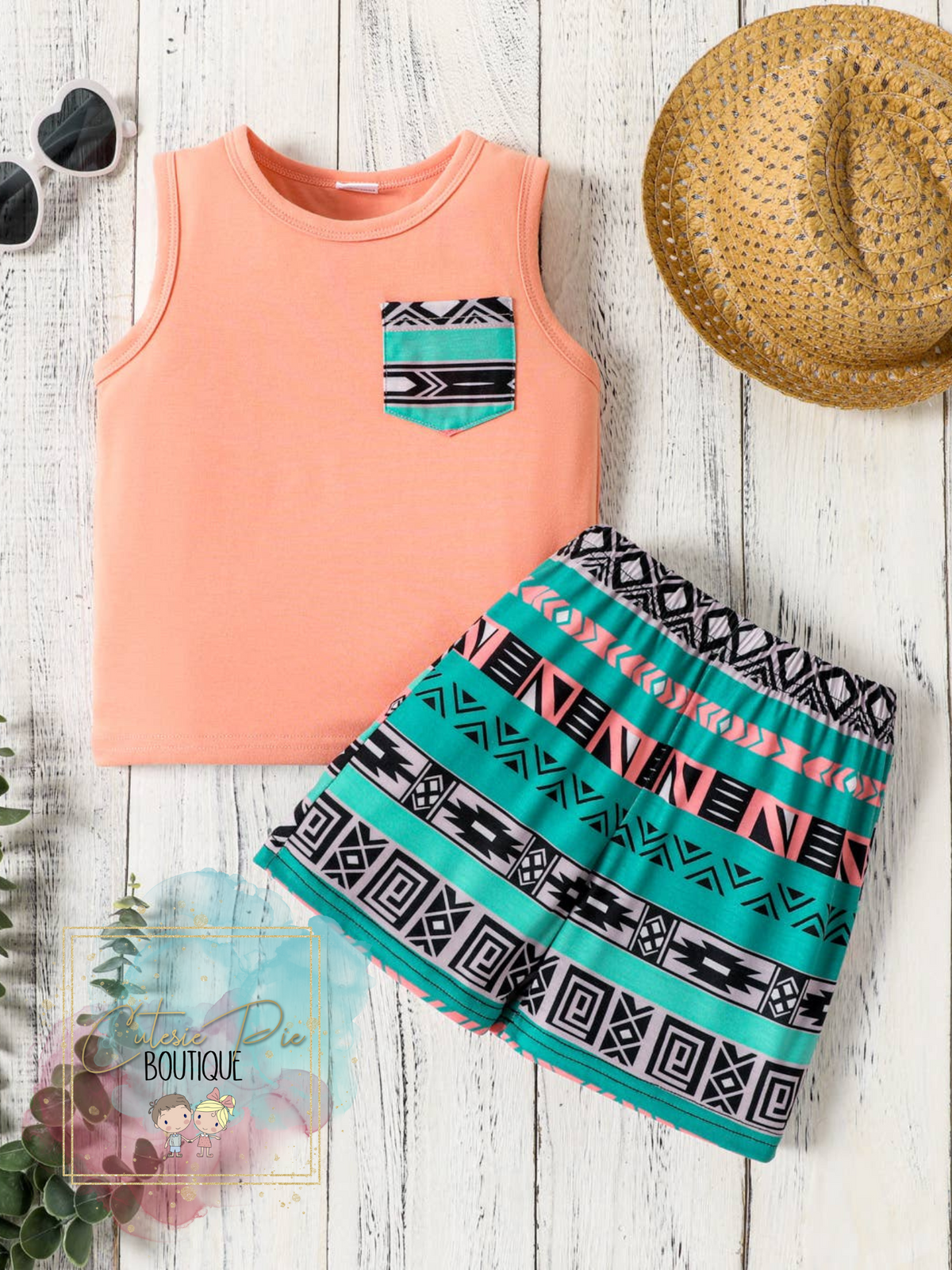 Pocket Tank & Southwestern Shorts Set