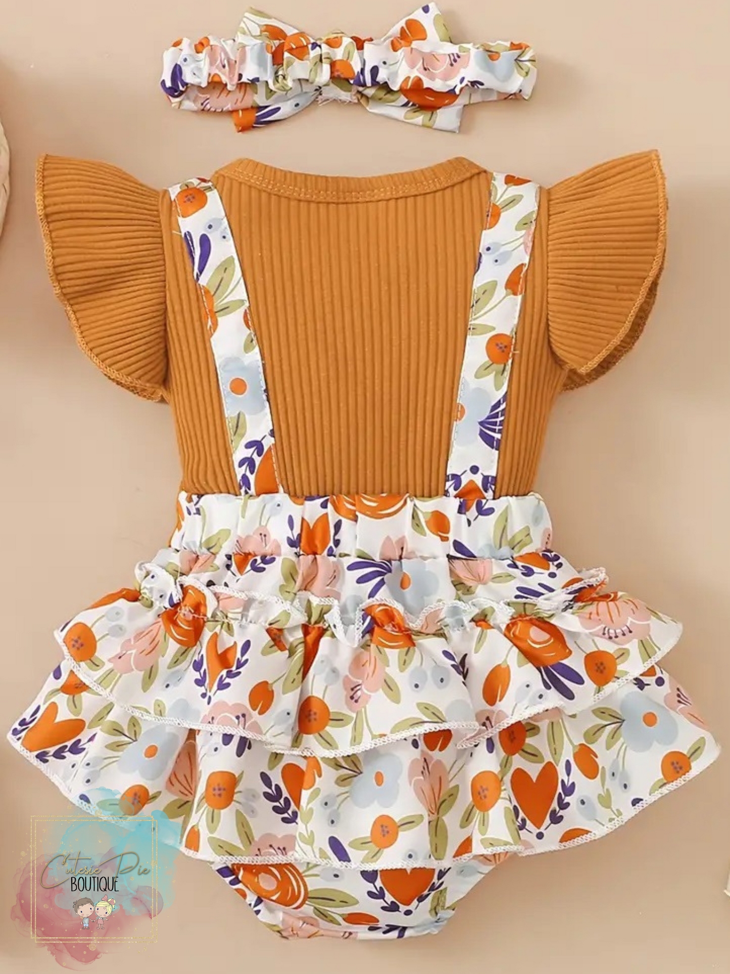 Floral Flutter Sleeve Bubble Romper & Headband Set