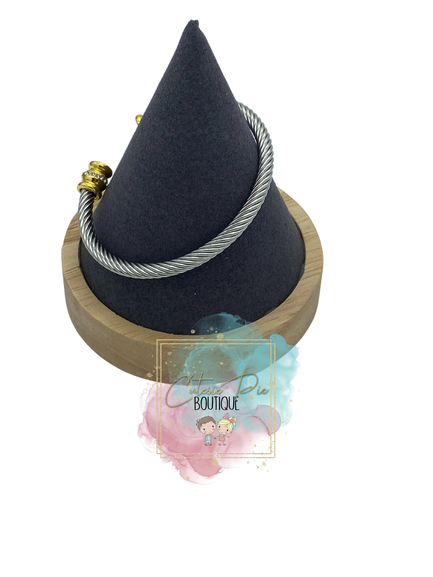 STAINLESS JEWELRY - Cable Wire Rhinestone Bangle / Bracelet