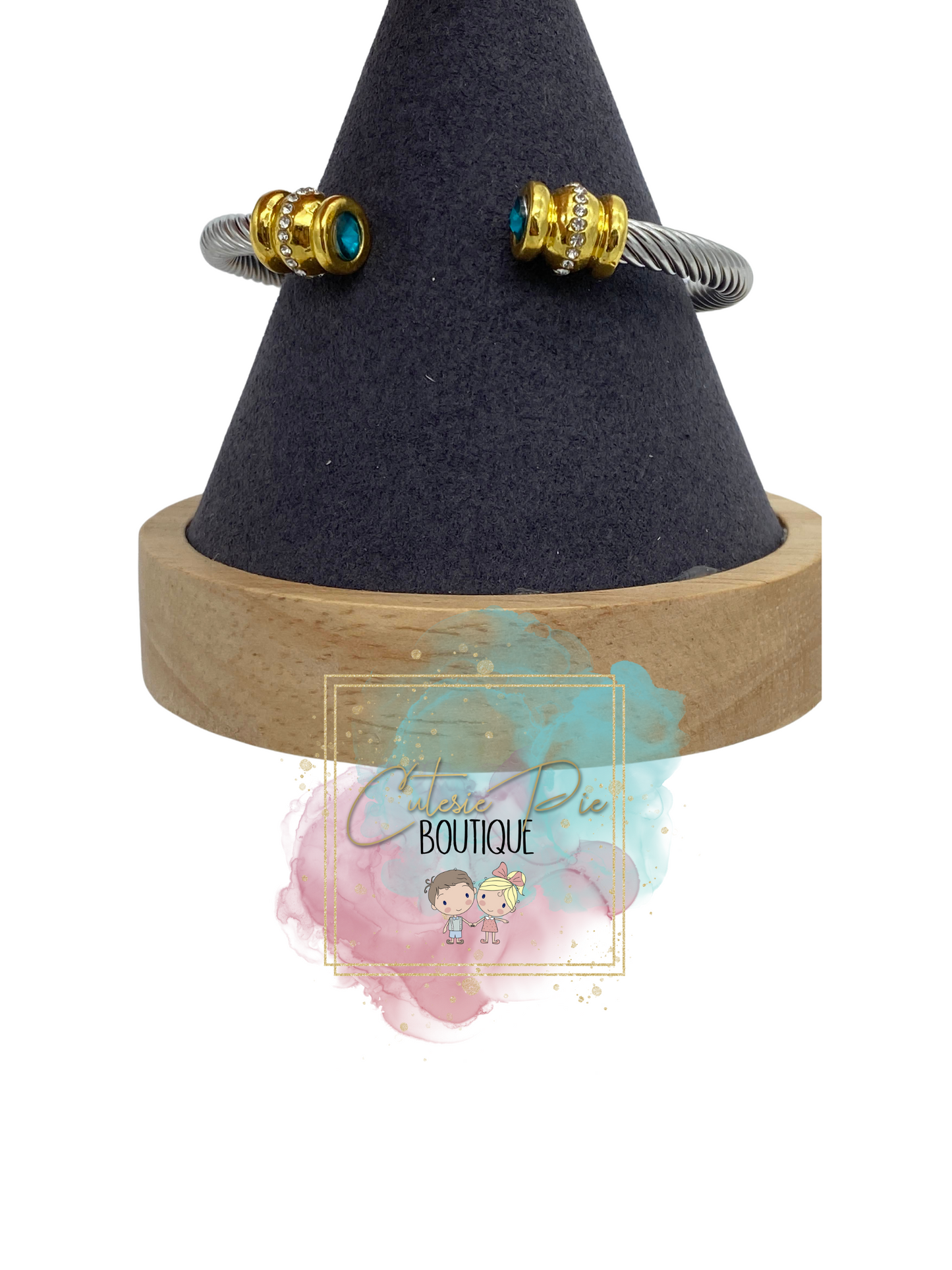 STAINLESS JEWELRY - Cable Wire Rhinestone Bangle / Bracelet