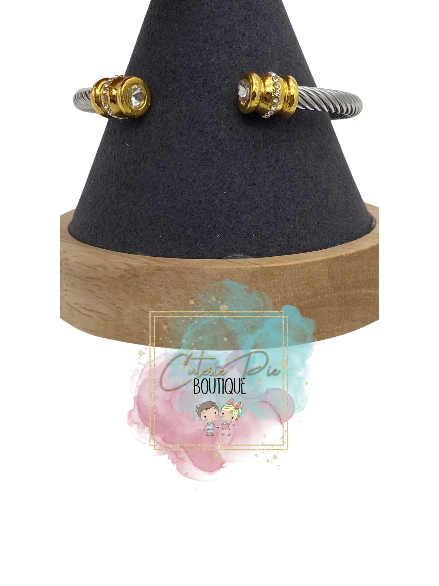 STAINLESS JEWELRY - Cable Wire Rhinestone Bangle / Bracelet