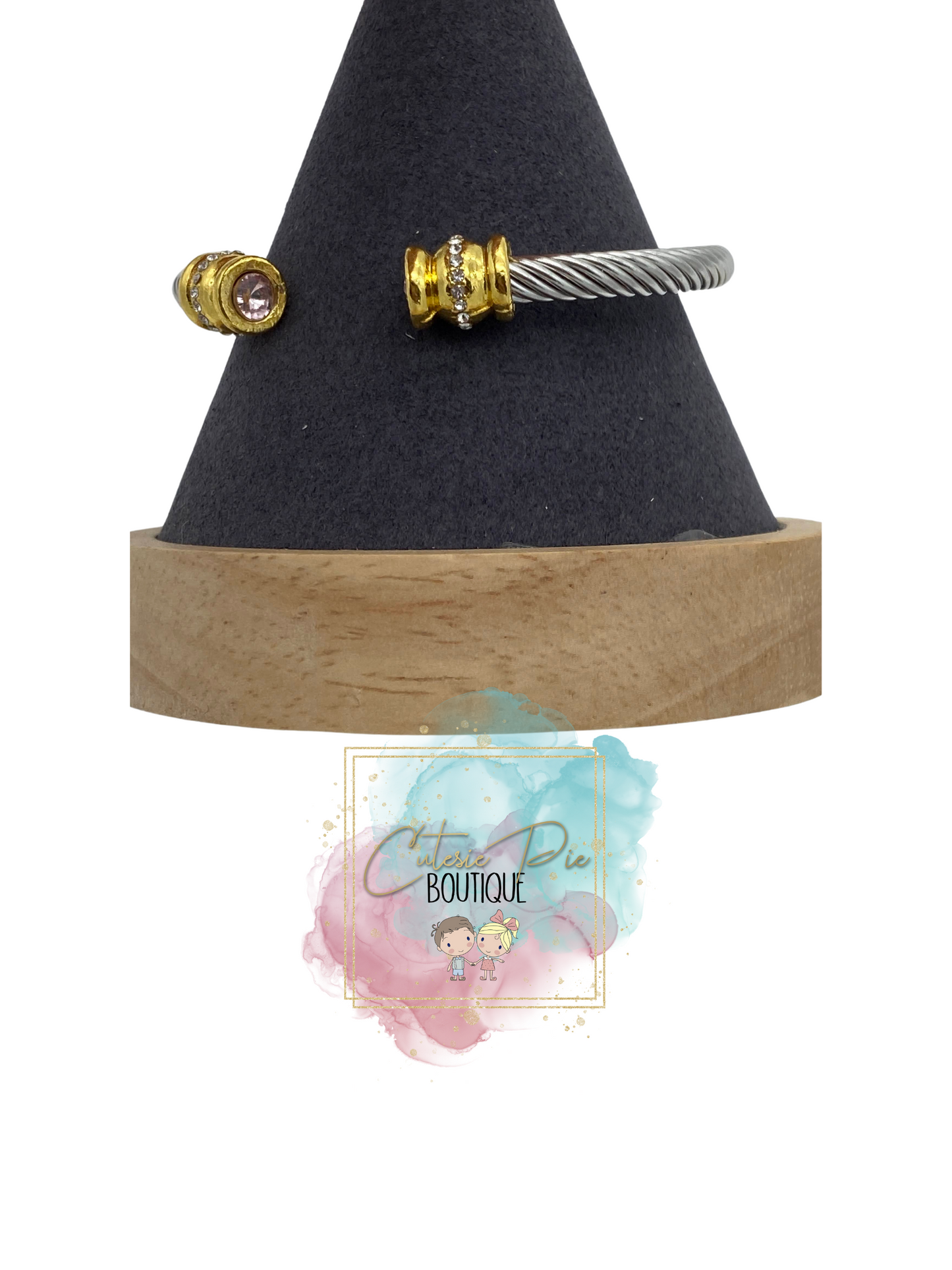 STAINLESS JEWELRY - Cable Wire Rhinestone Bangle / Bracelet