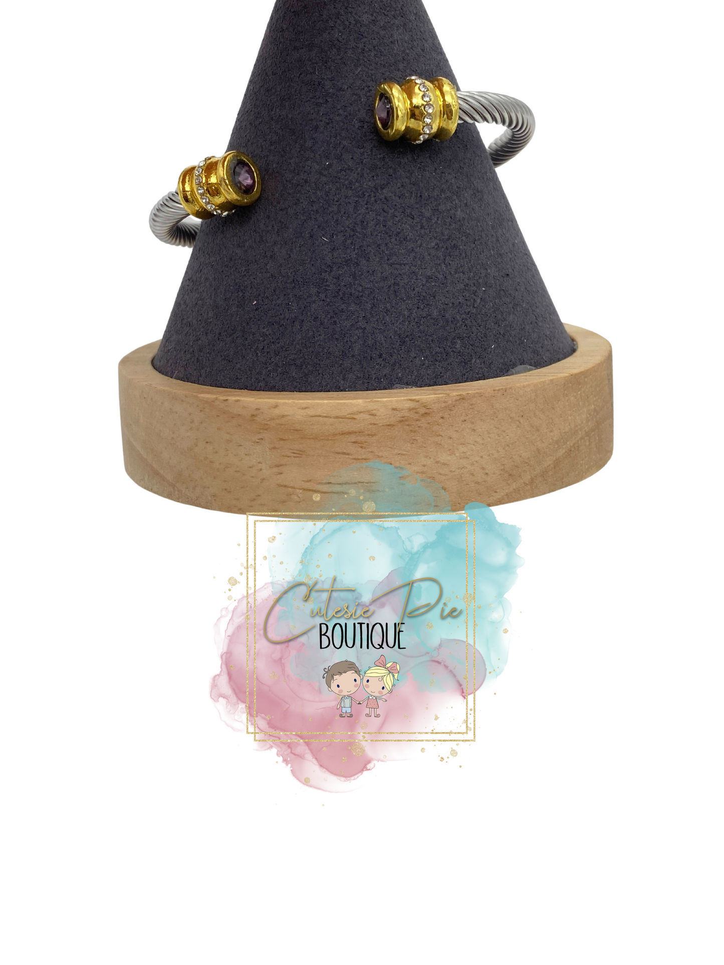 STAINLESS JEWELRY - Cable Wire Rhinestone Bangle / Bracelet