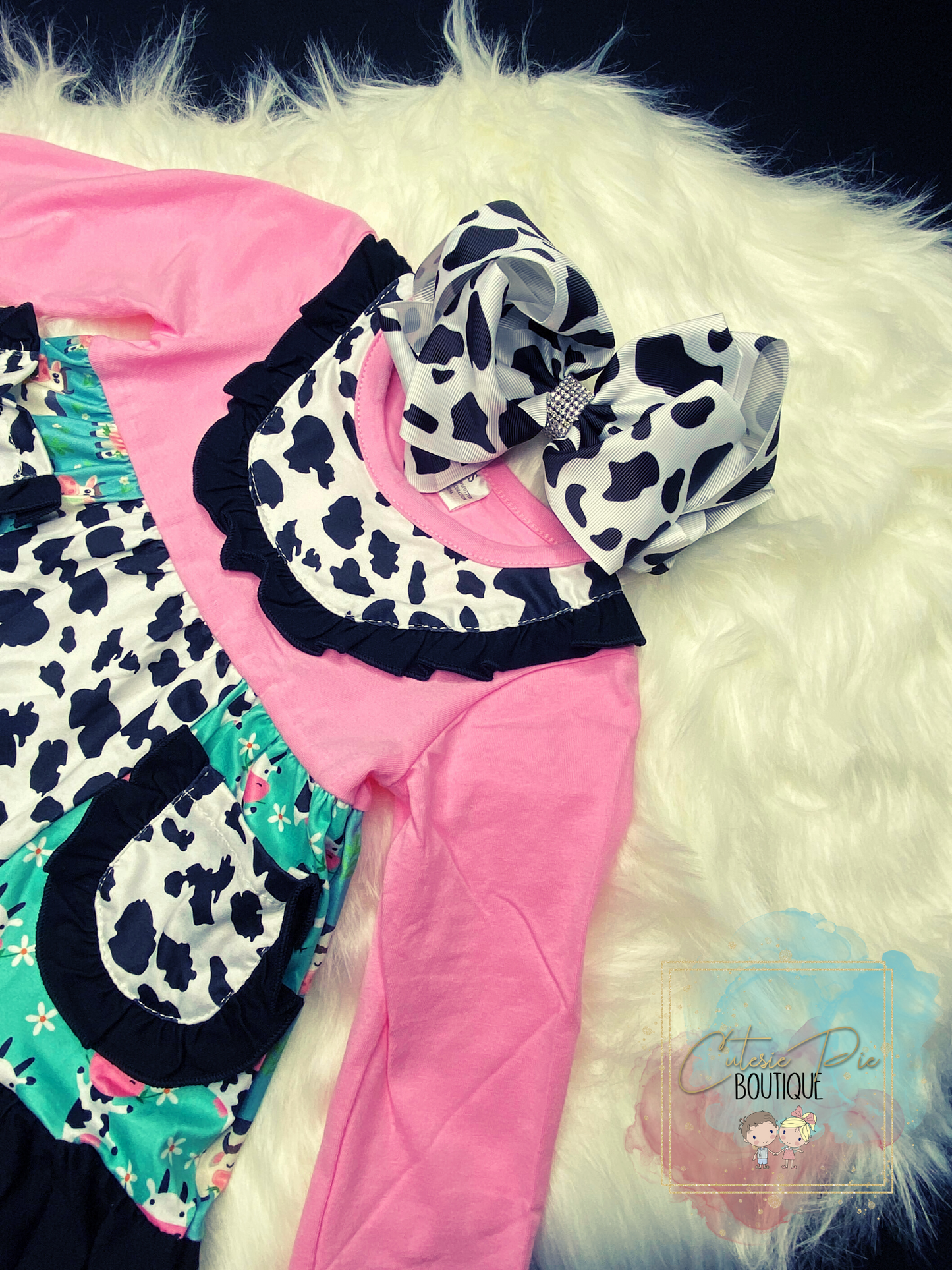 Girls MOO-VELOUS 3PC SET - Top, Bottom & Hair Bow