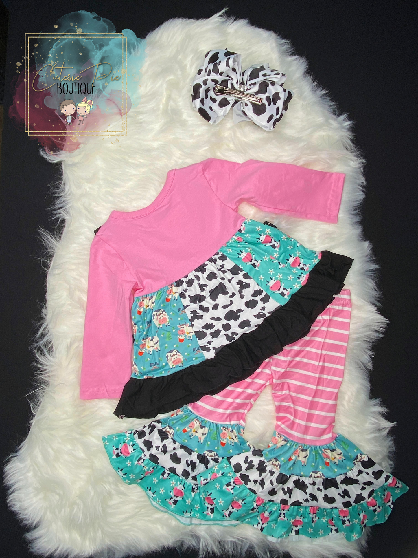 Girls MOO-VELOUS 3PC SET - Top, Bottom & Hair Bow