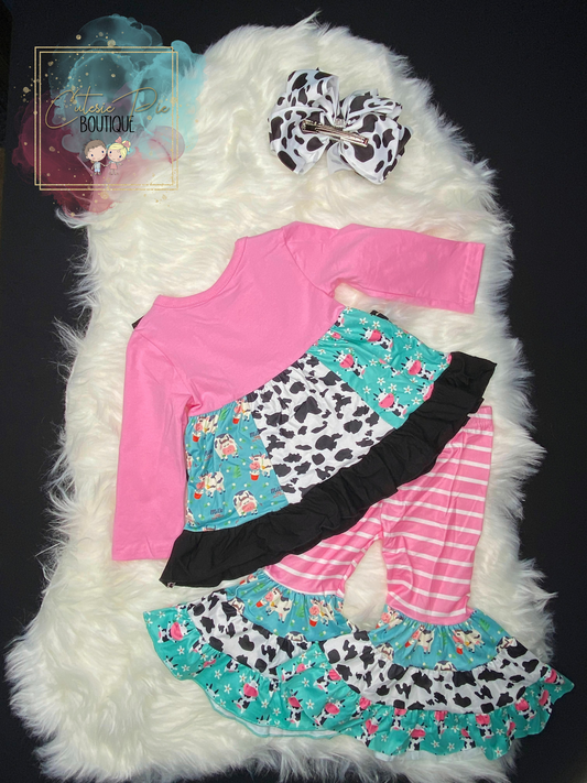 Girls MOO-VELOUS 3PC SET - Top, Bottom & Hair Bow