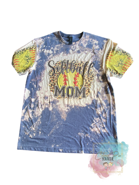 Adult T-shirt = Softball Mom - Bleached Dark Blue