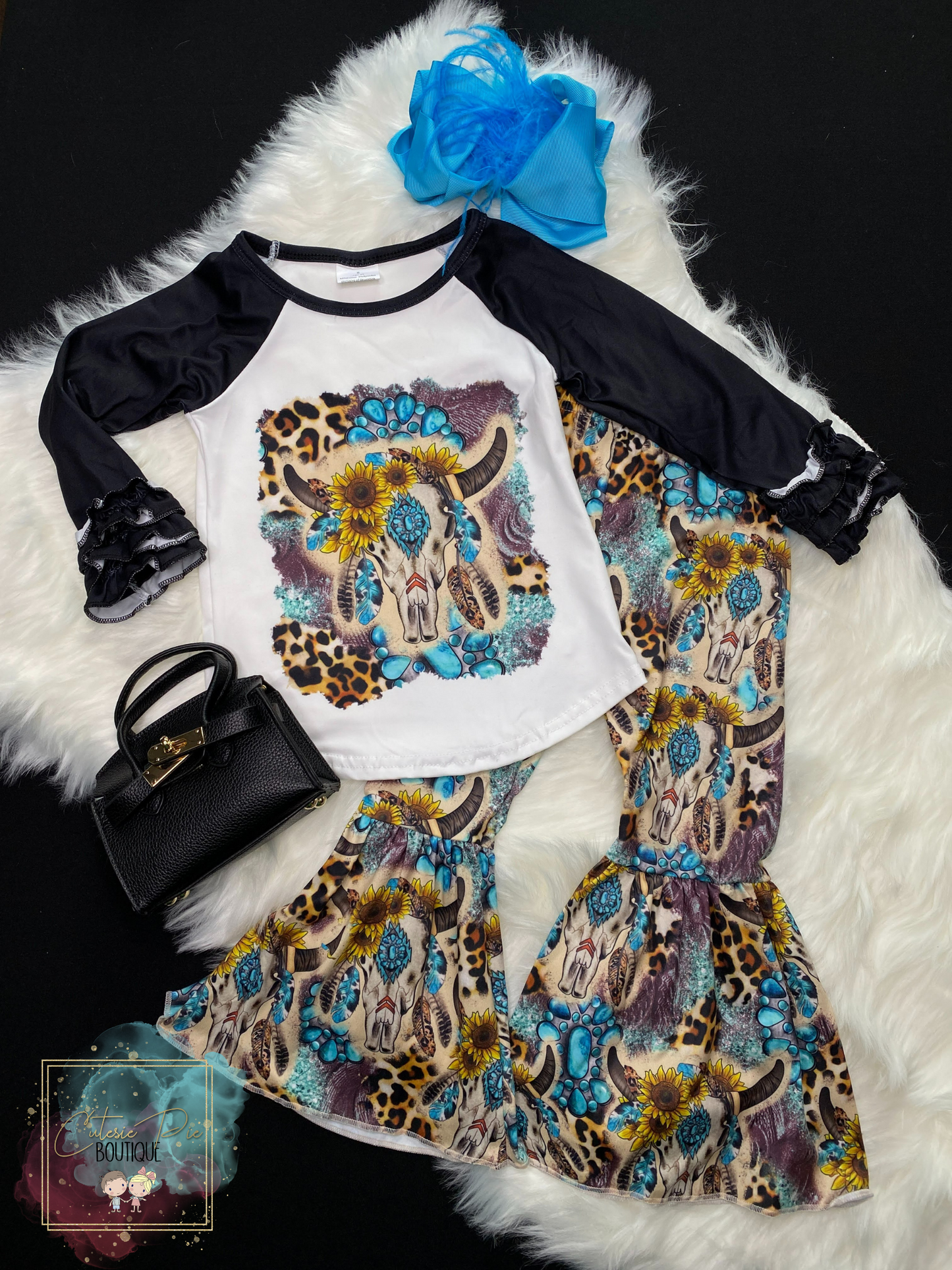 Cactus Rose | Turquoise Steer Skull Bell Bottom Set