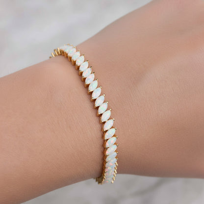 GOLD VERMEIL - TENNIS BRACELET - OPAL MARQUISE 4MM