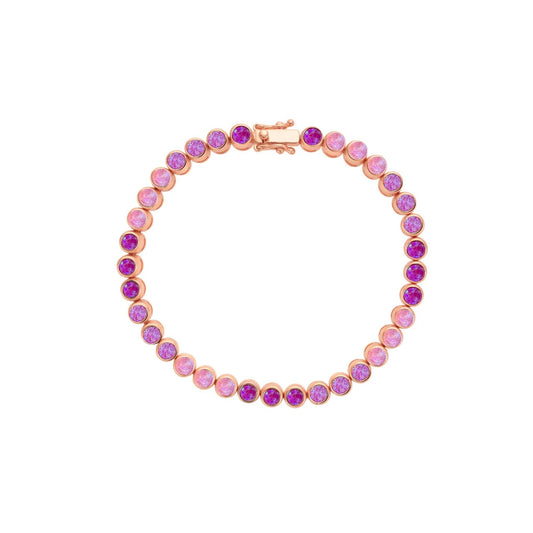 GOLD PLATED - TENNIS BRACELET - PINK OPAL in ROSE GOLD ROUND 4.75MM