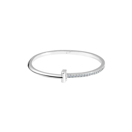 Premium T Bangle Bracelet | 3MM Half Pavé CZ | 18K Gold PVD | Hidden Hinge Closure