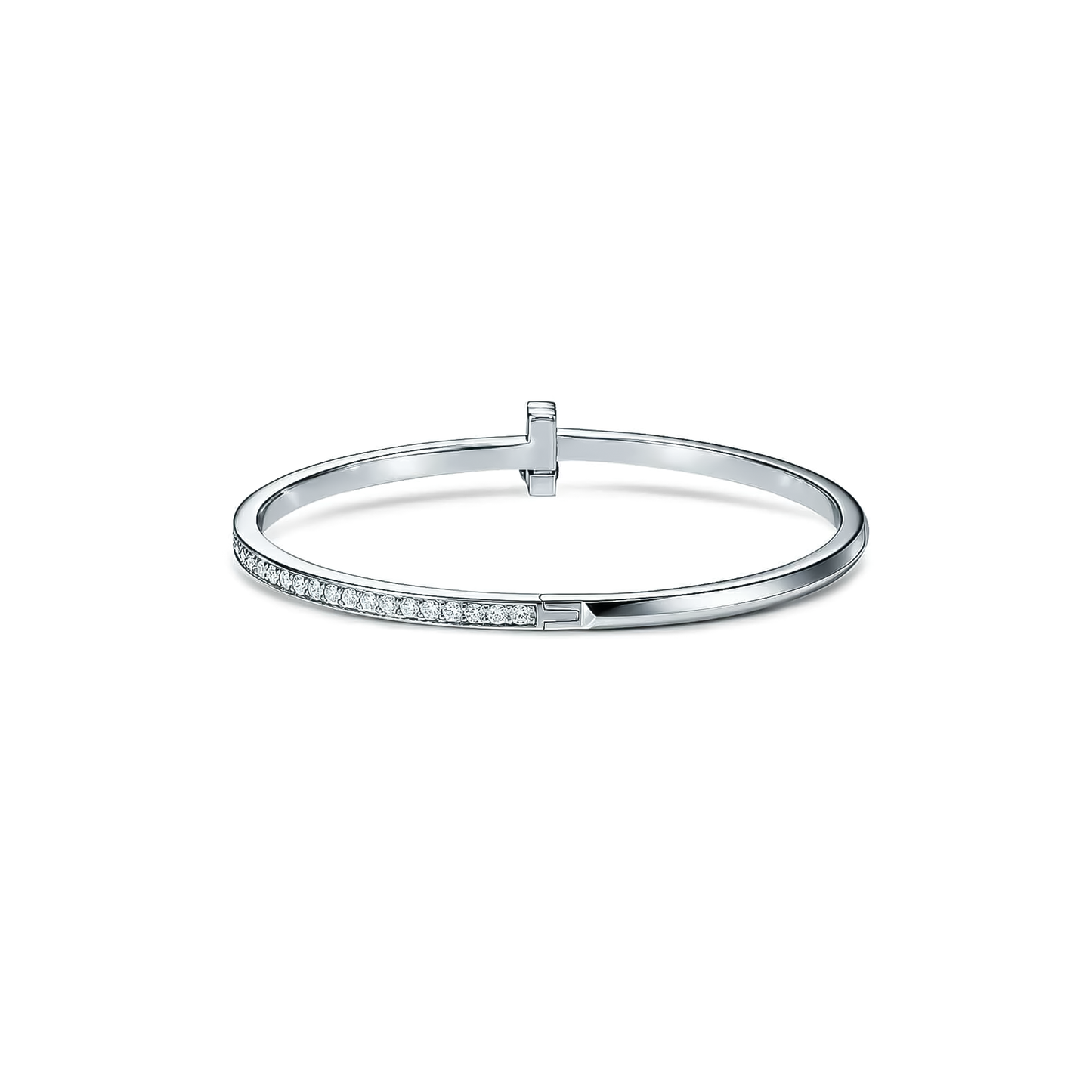 Premium T Bangle Bracelet | 3MM Half Pavé CZ | 18K Gold PVD | Hidden Hinge Closure