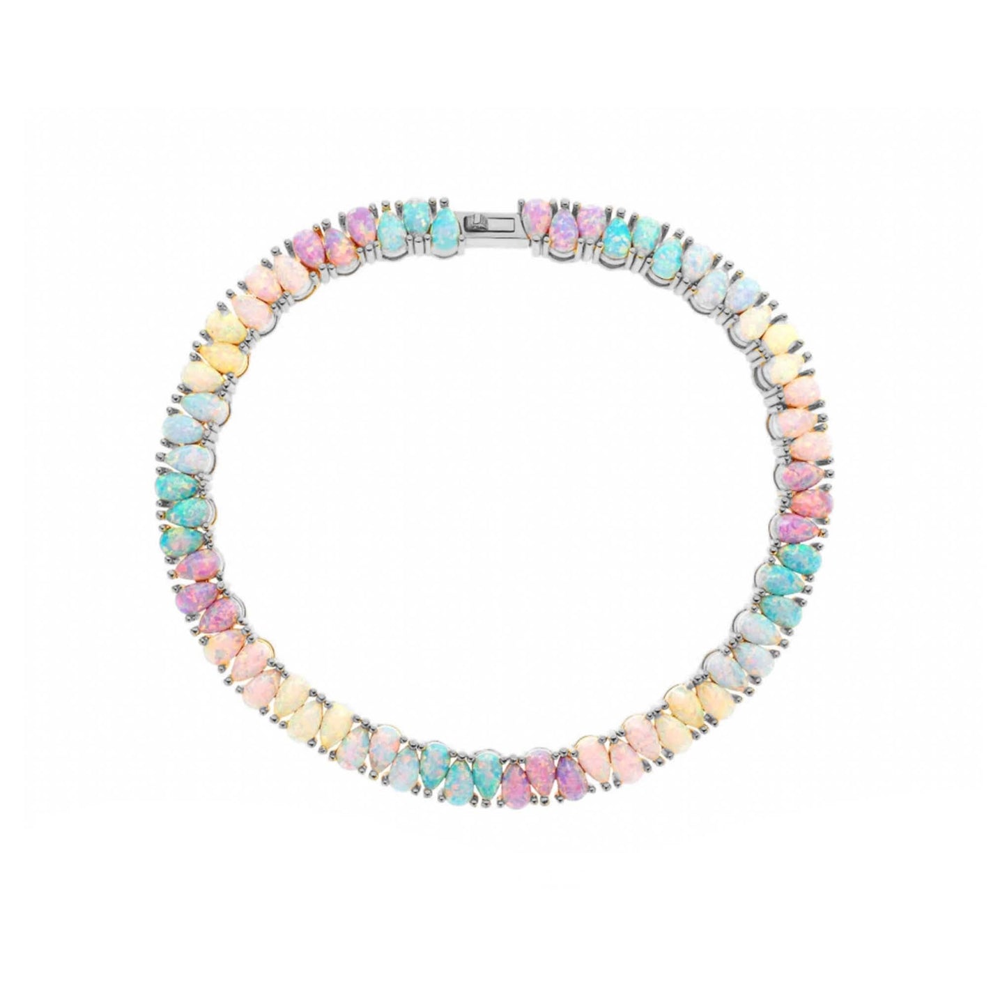 STERLING SILVER - TENNIS BRACELET - OPAL PEAR - RHODIUM PLATED