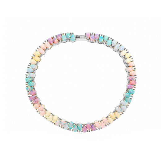 STERLING SILVER - TENNIS BRACELET - OPAL PEAR - RHODIUM PLATED
