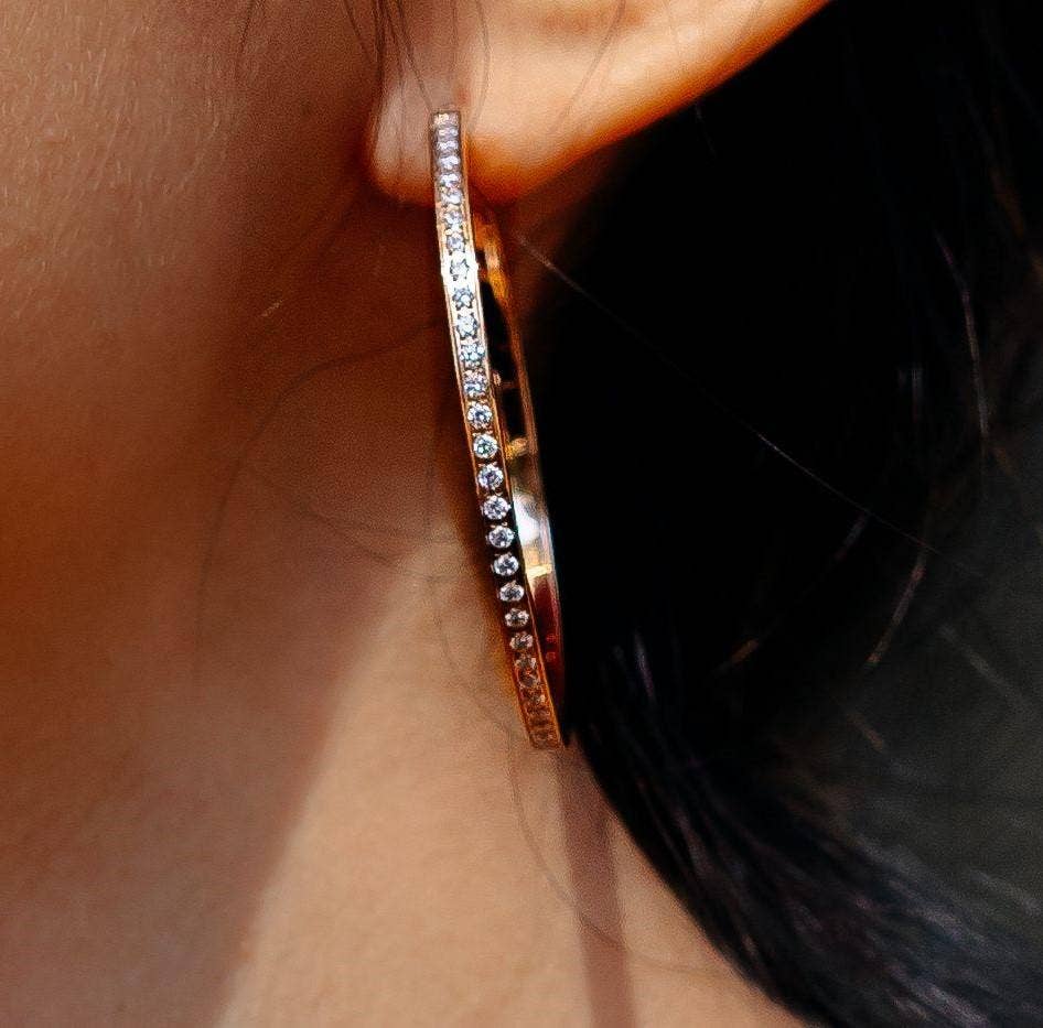 Pavé Hoop Earrings | 50MM | Black, Gold, Rose Gold or Steel | Premium 316L Stainless Steel