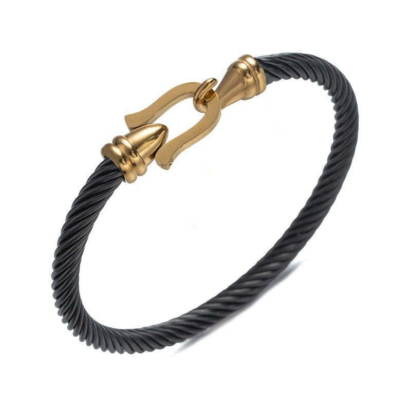 Black Cable Twist Buckle Bracelet | Gold or Steel | 304 Stainless Steel