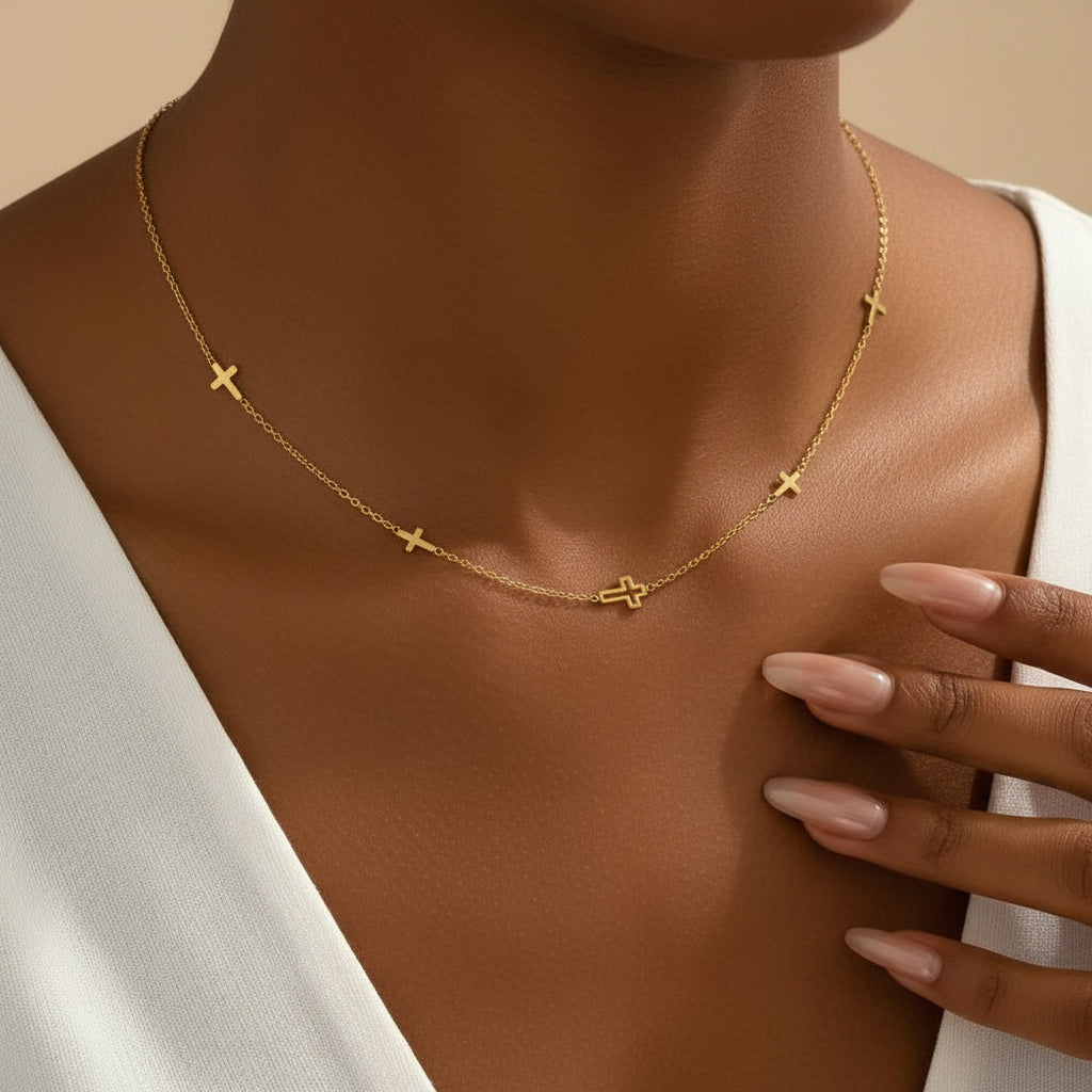 Faith in Every Link Cross Jewelry Set | Necklace + Bracelet | 18K Gold PVD | 304 Stainless Steel