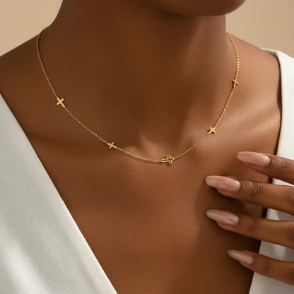 Faith in Every Link Cross Jewelry Set | Necklace + Bracelet | 18K Gold PVD | 304 Stainless Steel