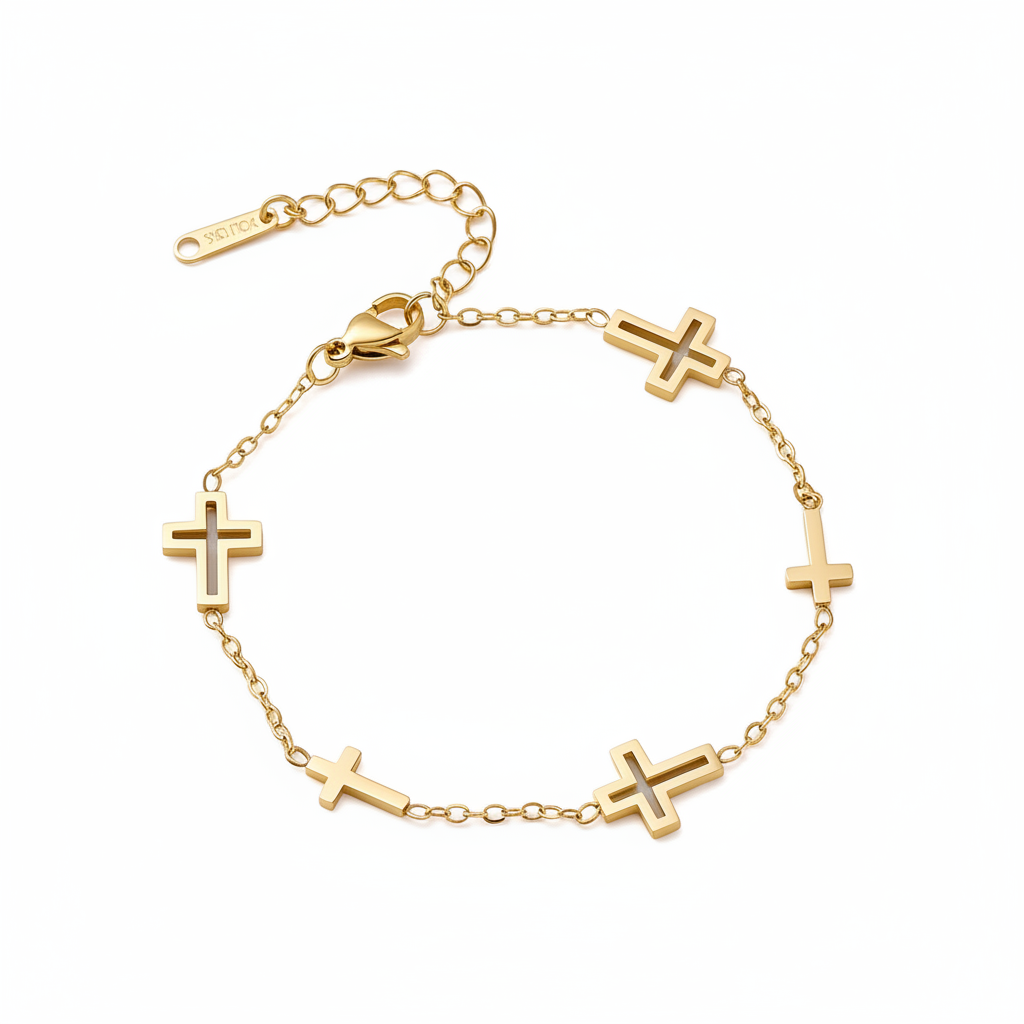 Faith in Every Link Cross Jewelry Set | Necklace + Bracelet | 18K Gold PVD | 304 Stainless Steel
