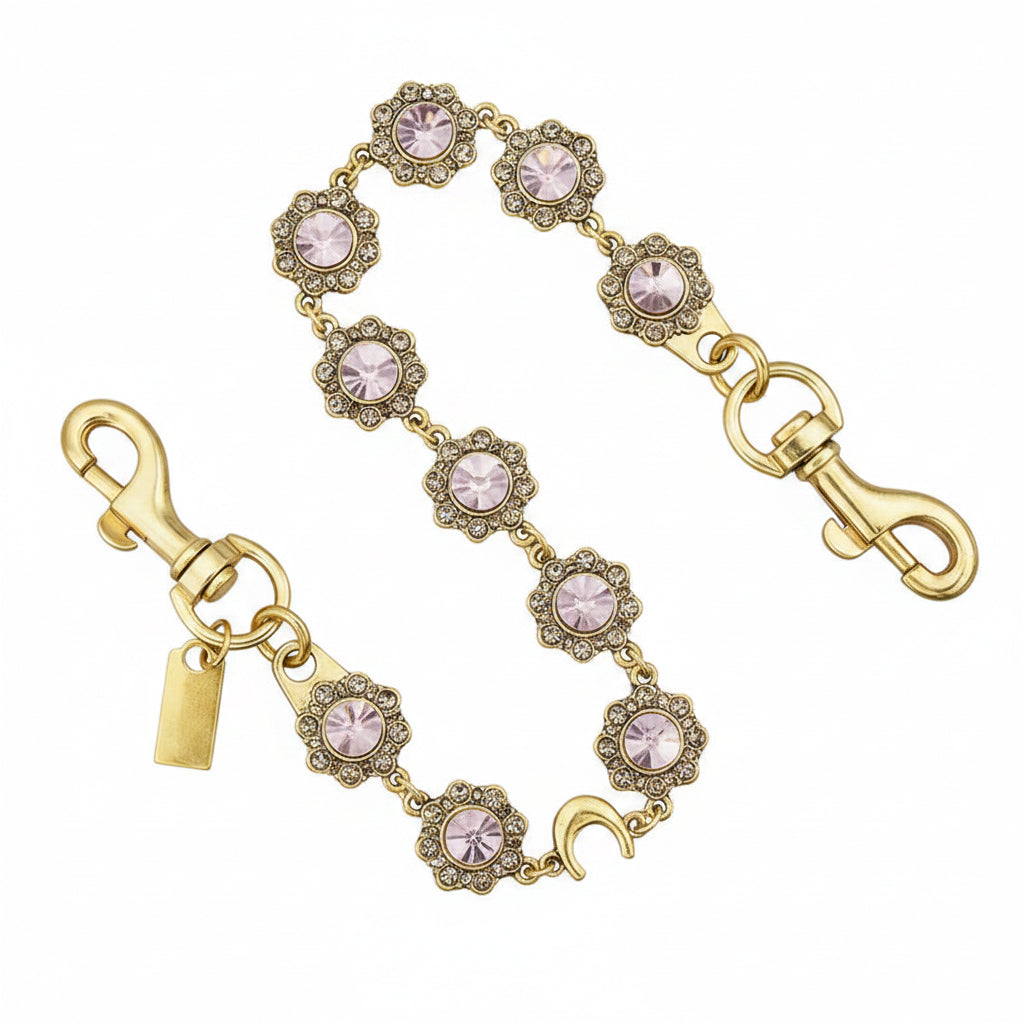 Vintage Crystal Flower Bag Chain | Gold or Silver | Bag Charm & Keychain Accessory