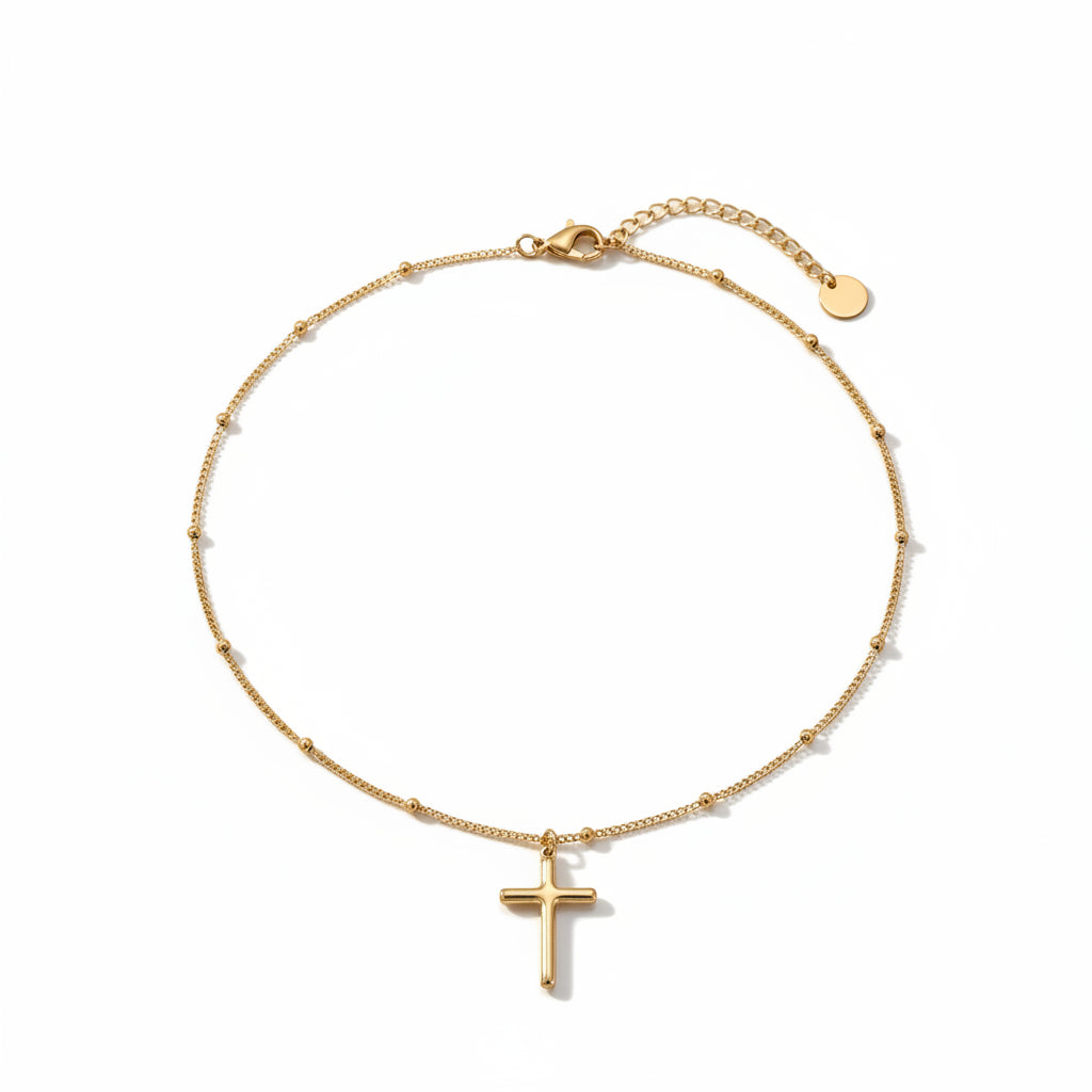 Station Cross Necklace | 18K Gold PVD | 304 Stainless Steel