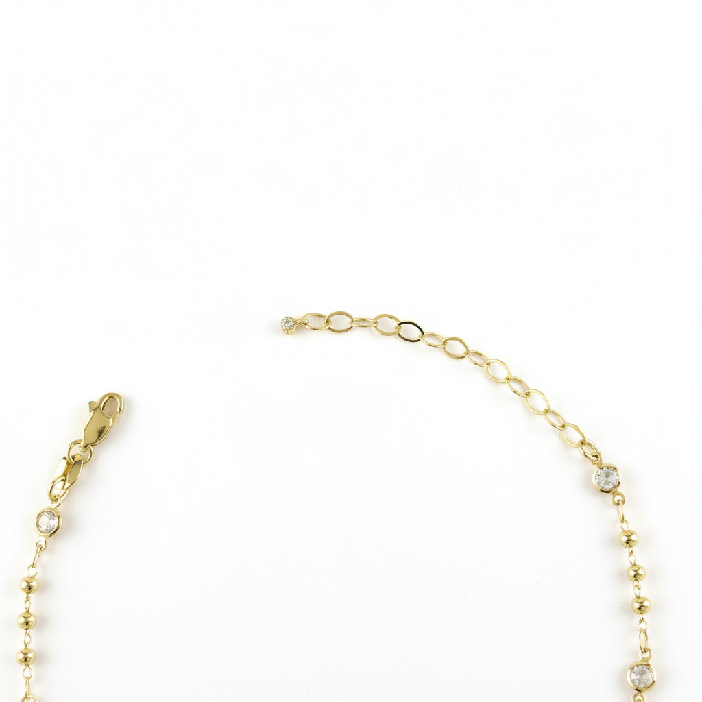 Beaded Bezel CZ Anklet | 18K Gold Filled