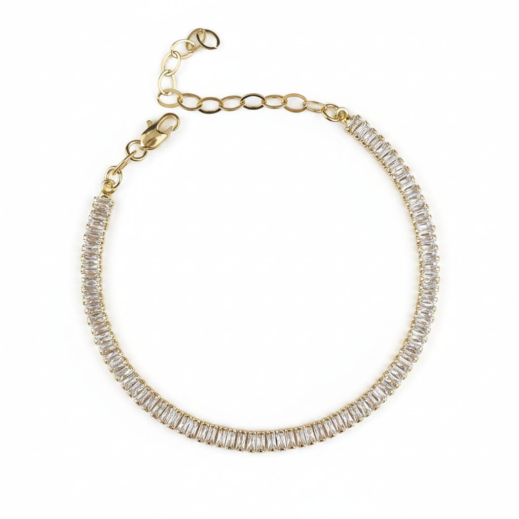 GOLD FILLED - TENNIS BRACELET - CZ BAGUETTE 3MM