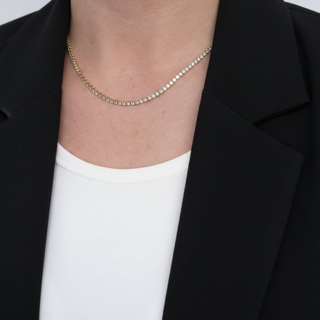 GOLD FILLED - TENNIS NECKLACE - CZ ROUND 2MM