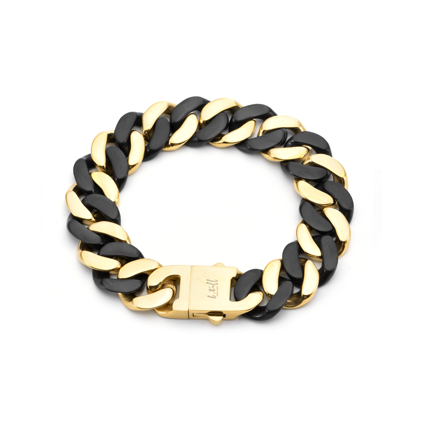 Premium Stainless Steel | 15MM Cuban Bracelet | Black & Gold Two-Tone