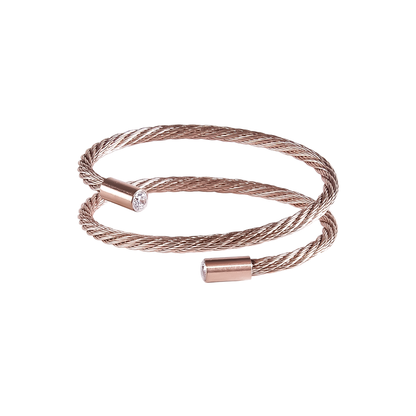 PREMIUM STAINLESS STEEL - BRACELET - DOUBLE WRAP CABLE w/ CZ