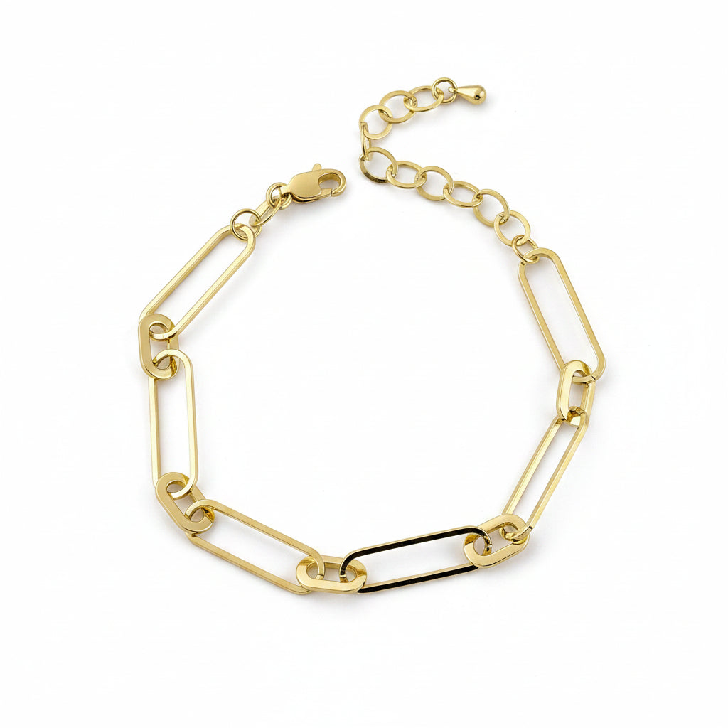GOLD FILLED - BRACELET - CUTESIE ELONGATED MIX PAPERCLIP 7MM