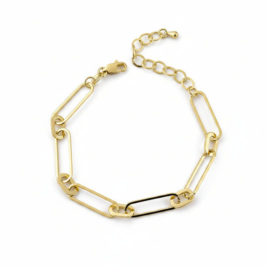 GOLD FILLED - BRACELET - CUTESIE ELONGATED MIX PAPERCLIP 7MM