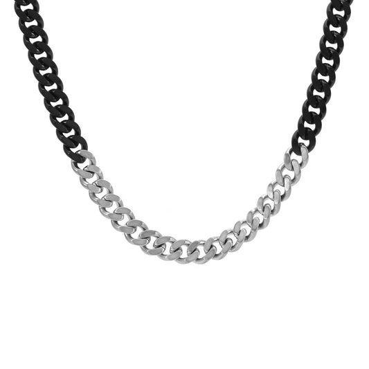Premium Stainless Steel | 8MM Cuban Link Necklace | Black & Steel Two-Tone