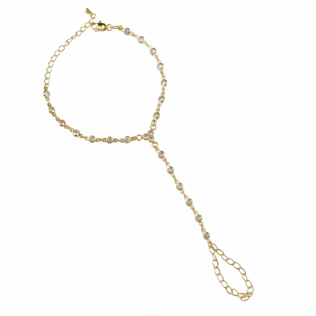 Round Bezel CZ Hand Chain | 18K Gold Filled