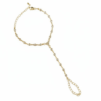 Round Bezel CZ Hand Chain | 18K Gold Filled