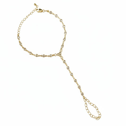 Round Bezel CZ Hand Chain | 18K Gold Filled