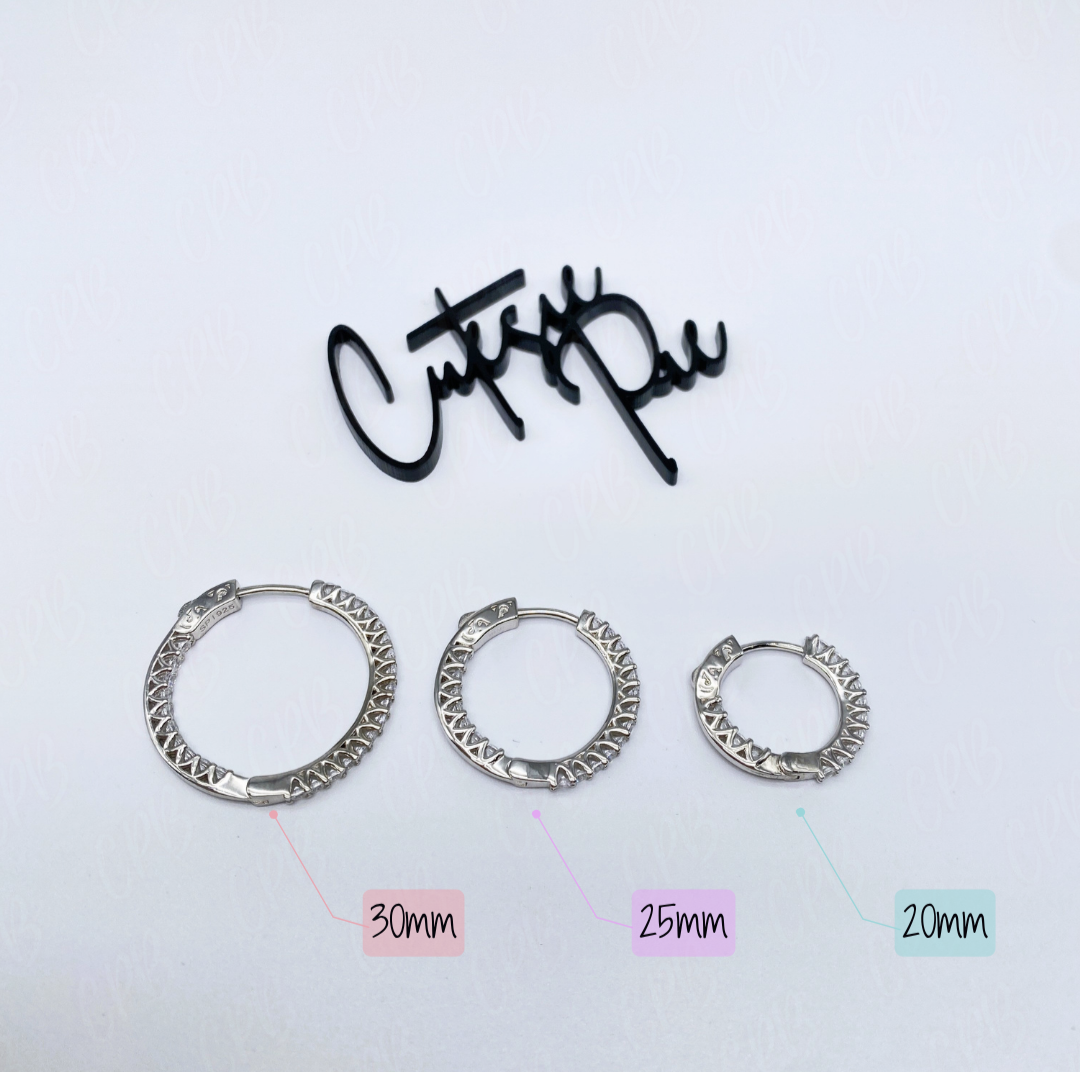 CZ Inside Out Hoop Earrings | 20MM | Rhodium-Plated Sterling Silver