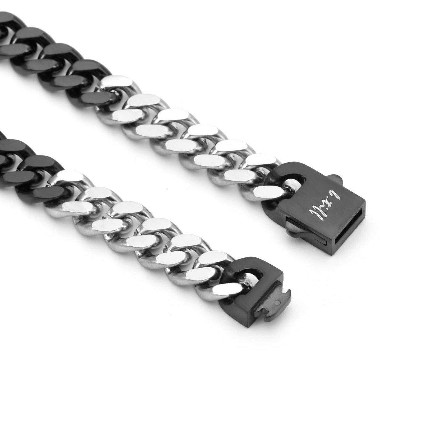 Premium Stainless Steel | 8MM Cuban Link Necklace | Black & Steel Two-Tone