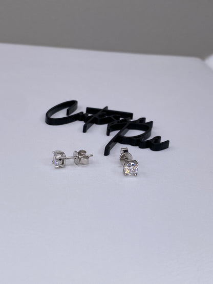 Moissanite Round 4-Prong Stud Earrings | 0.5CT Each (1.0CT TOTAL) | 950 Platinum over Sterling Silver | Silver | Certificate Included