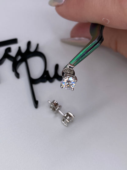 Moissanite Round 4-Prong Stud Earrings | 0.5CT Each (1.0CT TOTAL) | 950 Platinum over Sterling Silver | Silver | Certificate Included