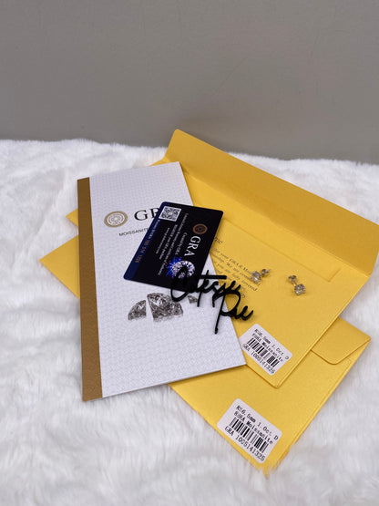 Moissanite Round 4-Prong Stud Earrings | 1.0CT Each (2.0CT Total) | 950 Platinum over Sterling Silver | Certificate Included