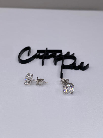 Moissanite Round 4-Prong Stud Earrings | 1.0CT Each (2.0CT Total) | 950 Platinum over Sterling Silver | Certificate Included