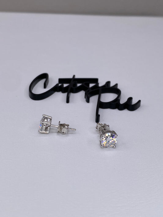 Moissanite Round 4-Prong Stud Earrings | 1.0CT Each (2.0CT Total) | 950 Platinum over Sterling Silver | Certificate Included