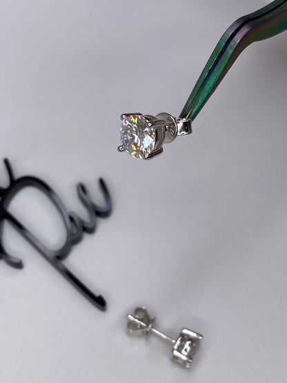 Moissanite Round 4-Prong Stud Earrings | 1.0CT Each (2.0CT Total) | 950 Platinum over Sterling Silver | Certificate Included